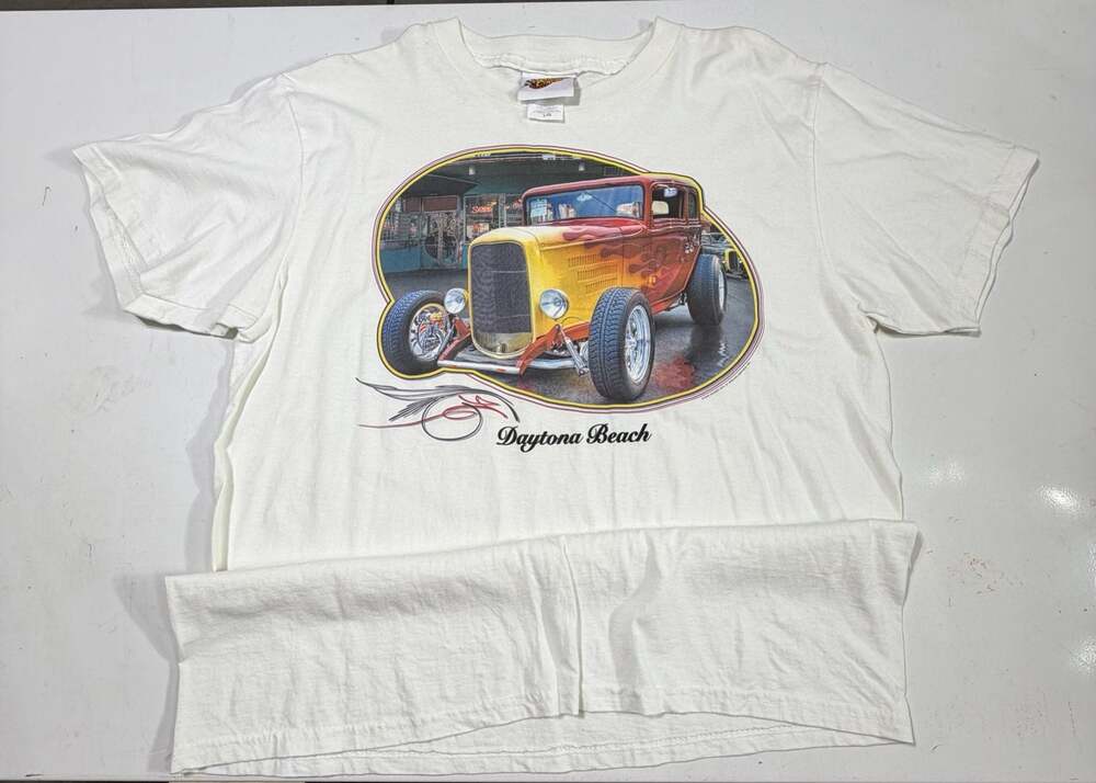 Vintage Winners Circle Daytona Beach Hot Rod Graphic T-Shirt Large White